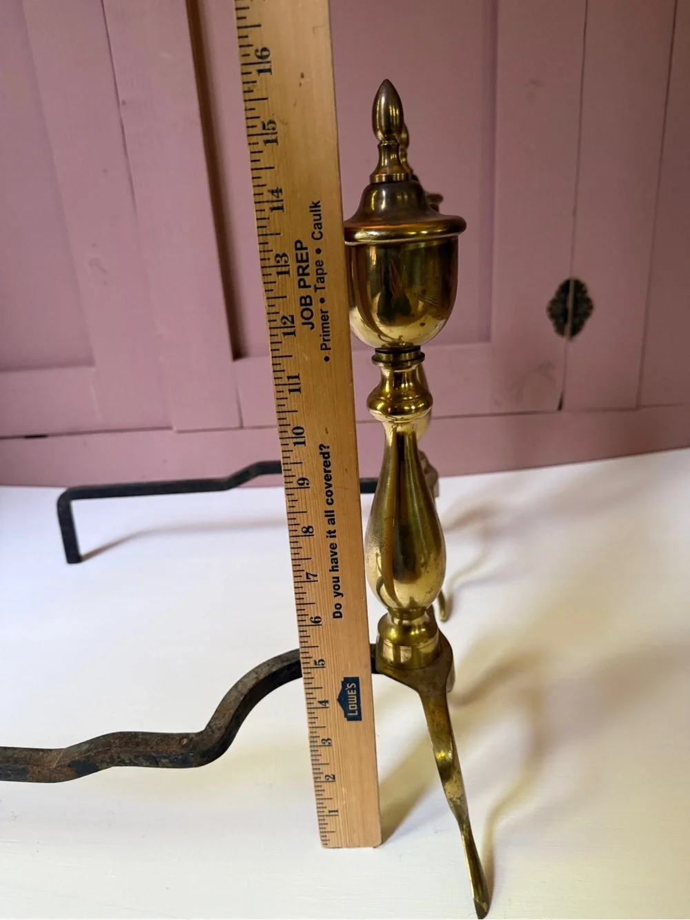 Vintage Brass & Cast Iron Fireplace Andirons Federal Style